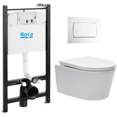 Swiss Aqua Technologies Pack Bâti-support Roca Active + WC SAT sans bride et fixations invisibles + plaque blanche (RocaActiveSATrimless-1)