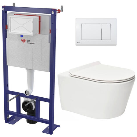 Swiss Aqua Technologies Pack WC bâti-autoportant + WC SAT sans bride fixations invisibles + Abattant softclose + Plaque blanche (SMART-Brevis-M270)