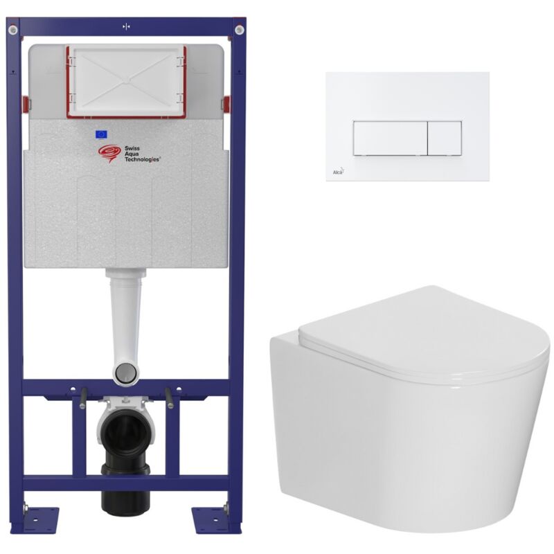Pack wc bâti-support autoportant sat + wc suspendu sans bride Ceramia + abattant SoftClose + plaque blanche (SMART-CETOR-4) - Swiss Aqua Technologies