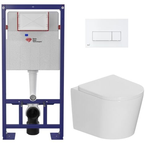 Swiss Aqua Technologies Pack WC bâti-support autoportant SAT + WC suspendu sans bride Ceramia + abattant SoftClose + plaque blanche (SMART-CETOR-4)