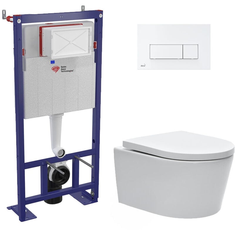 Pack wc Bâti-support Autoportant + wc sat sans bride fixations invisibles + Abattant softclose + Plaque - Swiss Aqua Technologies