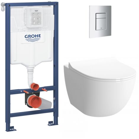 Swiss Aqua Technologies Pack WC Bâti-support + WC sans bride SAT Infinitio 2.0, fixations invisibles + Plaque chrome
