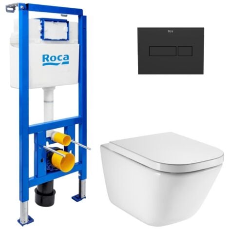 Swiss Aqua Technologies Pack WC con bastidor ECO 2 L Swiss Aqua Technologies + inodoro Roca suspendido con tapa SoftClose + placa negra