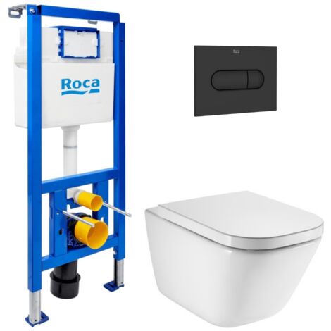 Swiss Aqua Technologies Pack WC con bastidor ECO 2 L Swiss Aqua Technologies + inodoro Roca suspendido con tapa SoftClose + placa negra (ROROGAWR03-IN)