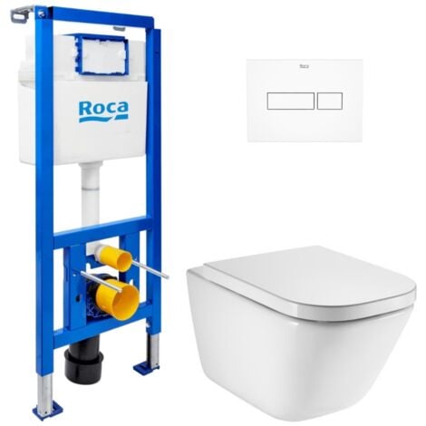 Swiss Aqua Technologies Pack WC con bastidor ECO 2 L Swiss Aqua Technologies+ Inodoro suspendido ROCA con tapa SoftClose + placa blanca (ROROGAWR04-IN)