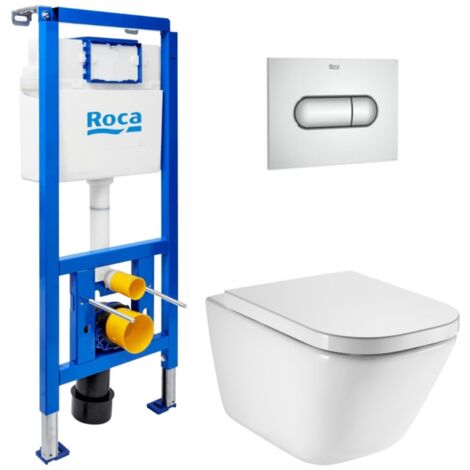 Swiss Aqua Technologies Pack WC con bastidor ECO 2 L Swiss Aqua Technologies + Inodoro suspendido ROCA con tapa SoftClose  + placa cromada (ROROGAWR02-I