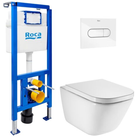 Swiss Aqua Technologies Pack WC con bastidor ECO 2 L Swiss Aqua Technologies + Inodoro suspendido ROCA con tapa SoftClose + placa (ROROGAWR01-IN)