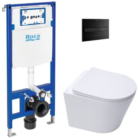 Swiss Aqua Technologies Pack WC con bastidor Roca Duplo One + Inodoro sin brida Swiss Aqua Technologies Infinitio + Placa ROCA negra mate