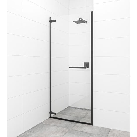 Swiss Aqua Technologies – Porte de douche battante 80x200cm SATTGDO80NIKAC – Verre transparent 8mm avec traitement Easy Clean – Ouverture gauche/droite – Métal/Verre noir