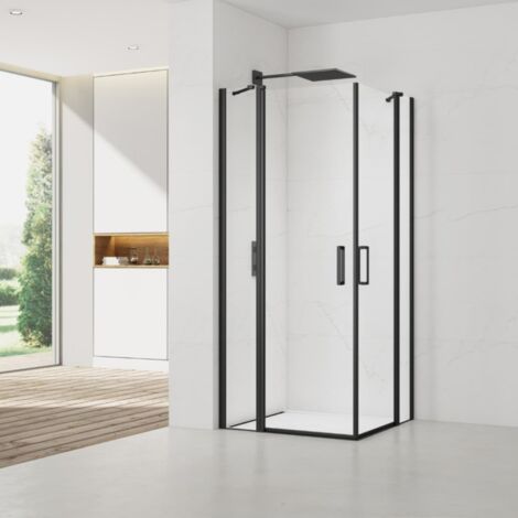 Swiss Aqua Technologies Porte doccia a bilico angolari Fusion Acces 90x90cm anti-calcare con profili neri opachi (SATFUDP9090C-SET)