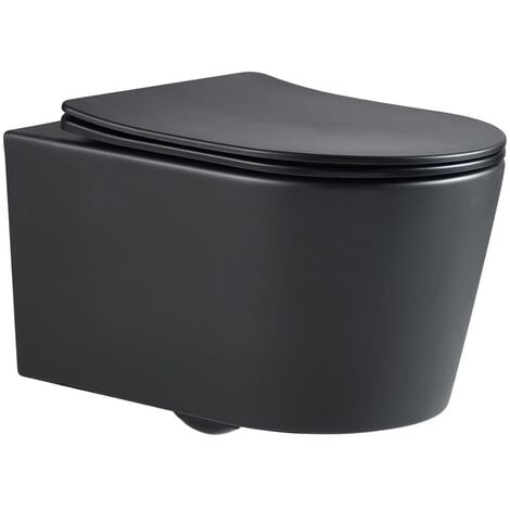 Swiss Aqua Technologies Rimless Wall-Hung Toilet with invisible fixings + Soft-Close Seat, Black (SATBRE010RREXPBKM)