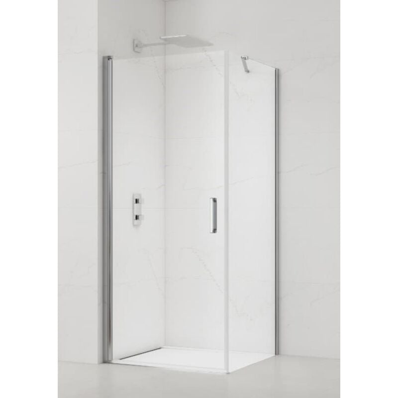 Fusion ensemble porte pivotante /paroi 90x100cm anticalcaire avec profilés chrome brillant (SATFUD90S100) - Swiss Aqua Technologies