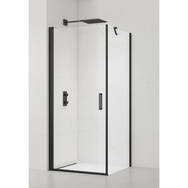 Fusion ensemble porte pivotante /paroi 90x90cm anticalcaire avec profilés noir mat (SATFUD90S90C) - Swiss Aqua Technologies