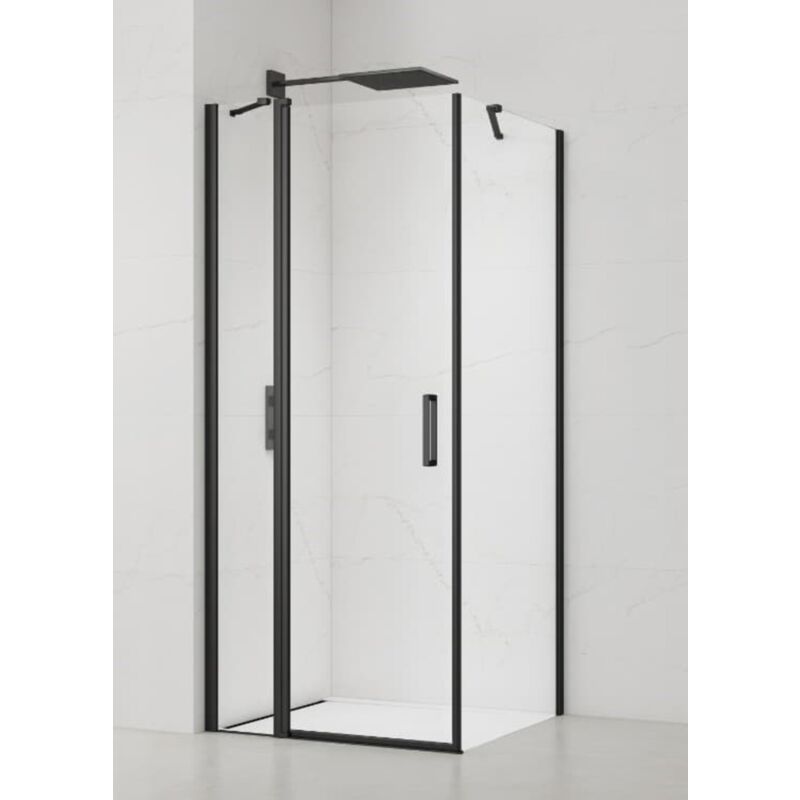 Fusion ensemble porte pivotante /paroi 90x90cm anticalcaire avec profilés noir mat (SATFUDP90S90C) - Swiss Aqua Technologies