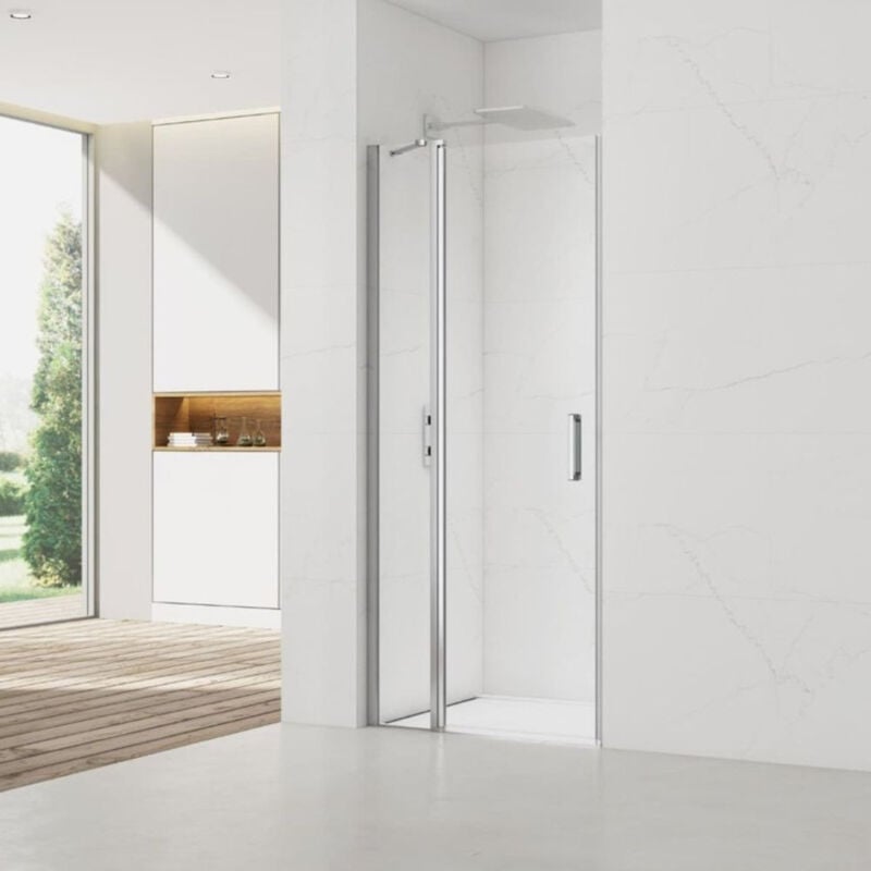 Set Porte de douche 100x196 cm transparente + Profilé pour paroi de douche + Poignée pour porte de douche (SATFUDP100NIKA) - Swiss Aqua Technologies