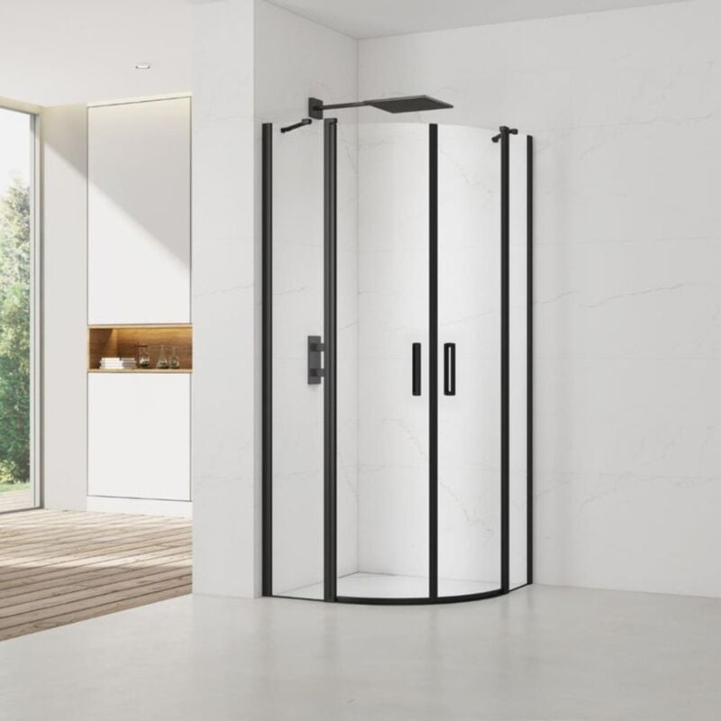 Set Porte de douche 80x195 cm transparente noir + 2x Poignée pour porte de douche, chrome (SATFUSP80CT-SET) - Swiss Aqua Technologies
