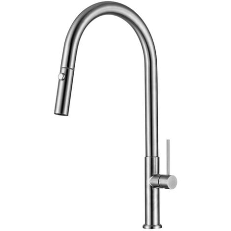 Swiss Aqua Technologies Single-Lever Swivel Spout Kitchen Mixer Tap with Pull-Out Spray, 2 sprays, Stainless Steel Look (SATBSD288)