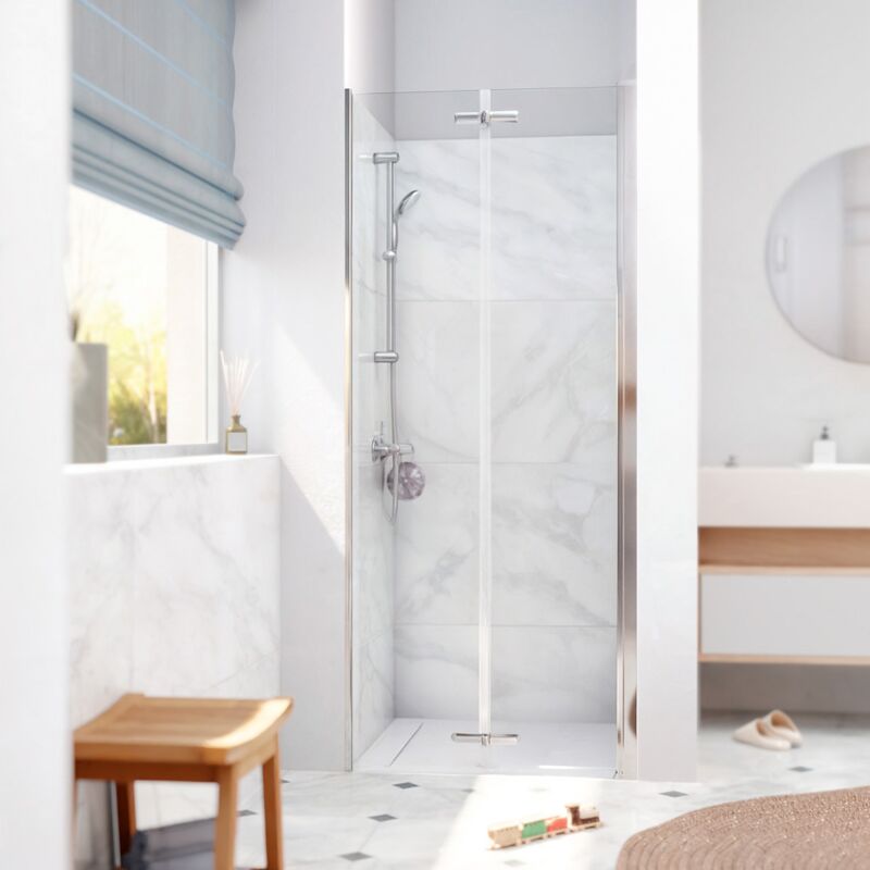 Sk Porte de douche 80x196cm pliante anticalcaire avec profilé chrome brillant (SATSK80NIKA) - Swiss Aqua Technologies