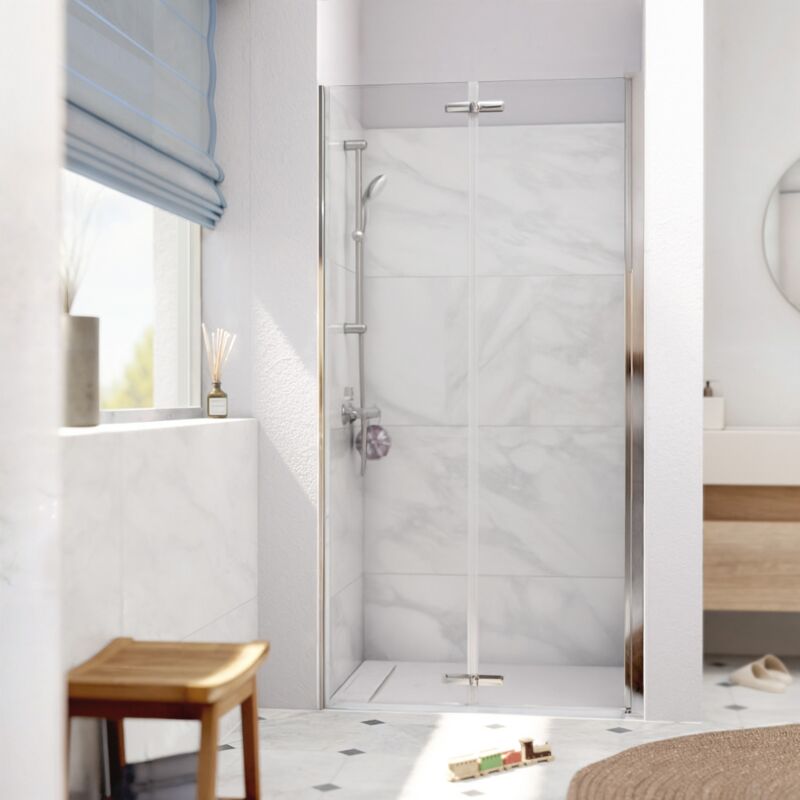 Sk Porte de douche 90x196cm pliante anticalcaire avec profilé chrome brillant (SATSK90NIKA) - Swiss Aqua Technologies