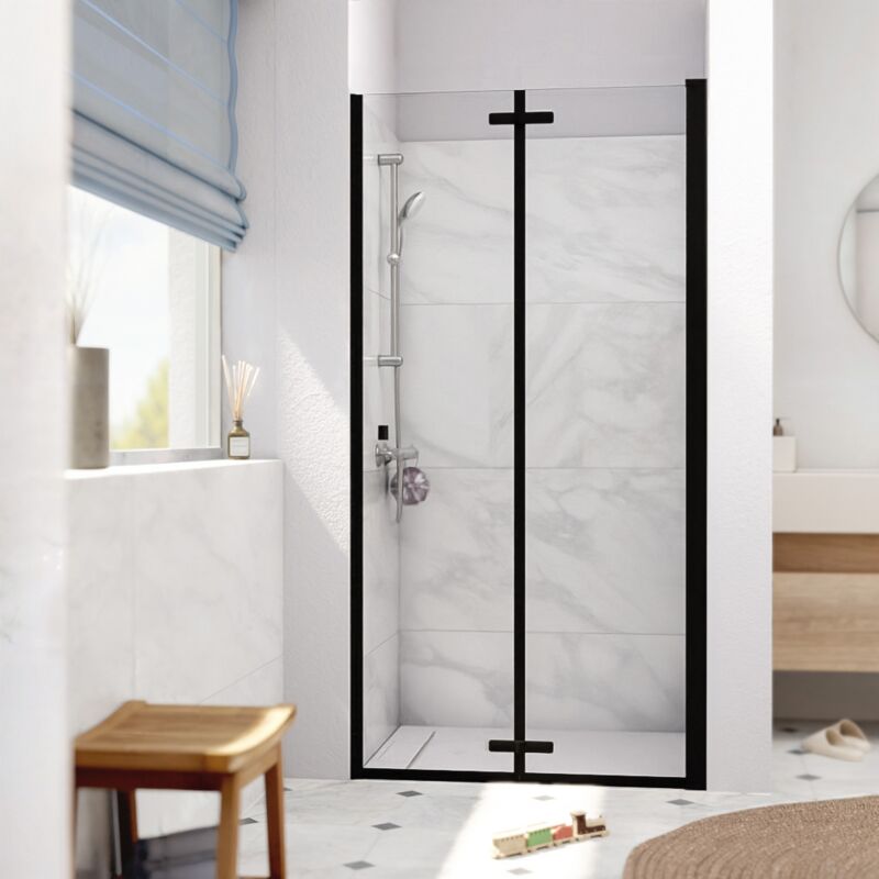 Sk Porte de douche 90x196cm pliante anticalcaire avec profilé noir mat (SATSK90NIKAC) - Swiss Aqua Technologies