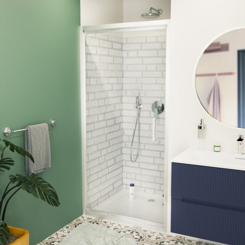 Tex-c Porte de douche 100x195cm ouverture gain de place anticalcaire avec profilés chrome brillant (SATTEXC100CRT) - Swiss Aqua Technologies