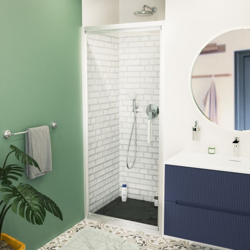 Tex-c Porte de douche 90x195cm ouverture gain de place anticalcaire avec profilés chrome brillant (SATTEXC90CRT) - Swiss Aqua Technologies