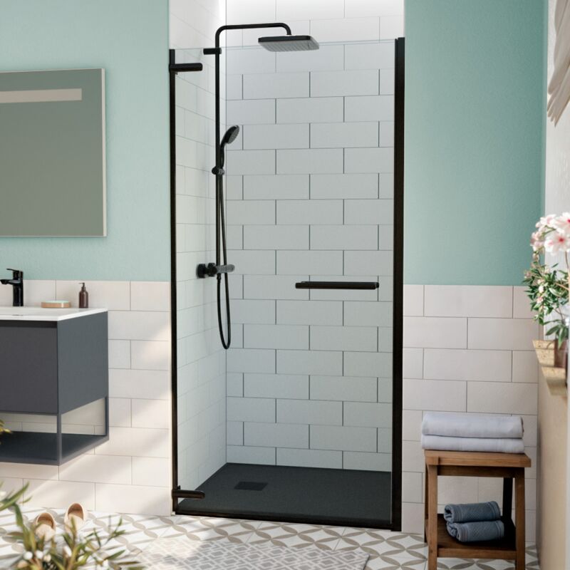Tgd new Porte de douche 100x200cm pivotante anticalcaire avec profilé noir mat (SATTGDO100NIKAC) - Swiss Aqua Technologies
