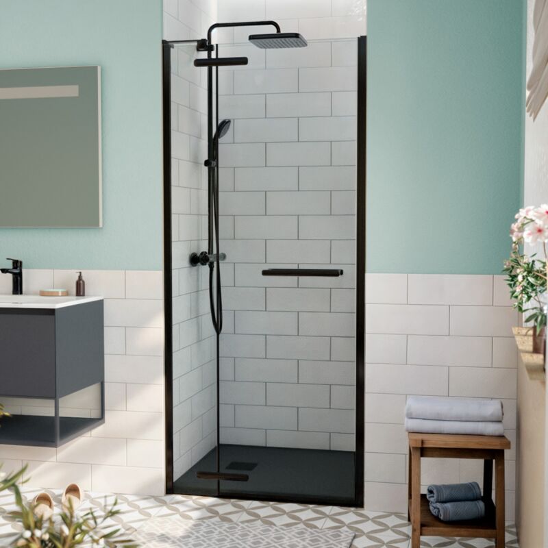 Tgd new Porte de douche 90x200cm pivotante anticalcaire avec profilé noir mat (SATTGDN90NIKAC) - Swiss Aqua Technologies