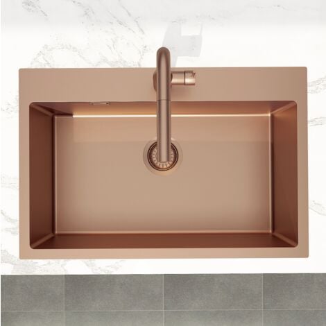 Swiss Aqua Technologies Timeless Fregadero encastrable de acero inoxidable 304, 68x45x21 cm, PVD cobre cepillado