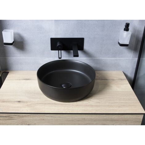 Swiss Aqua Technologies – Vasque à poser Infinitio 39 x 39 x 12 cm sans trop-plein – Noir mat – SATINF3939BKM – Céramique légère et durable