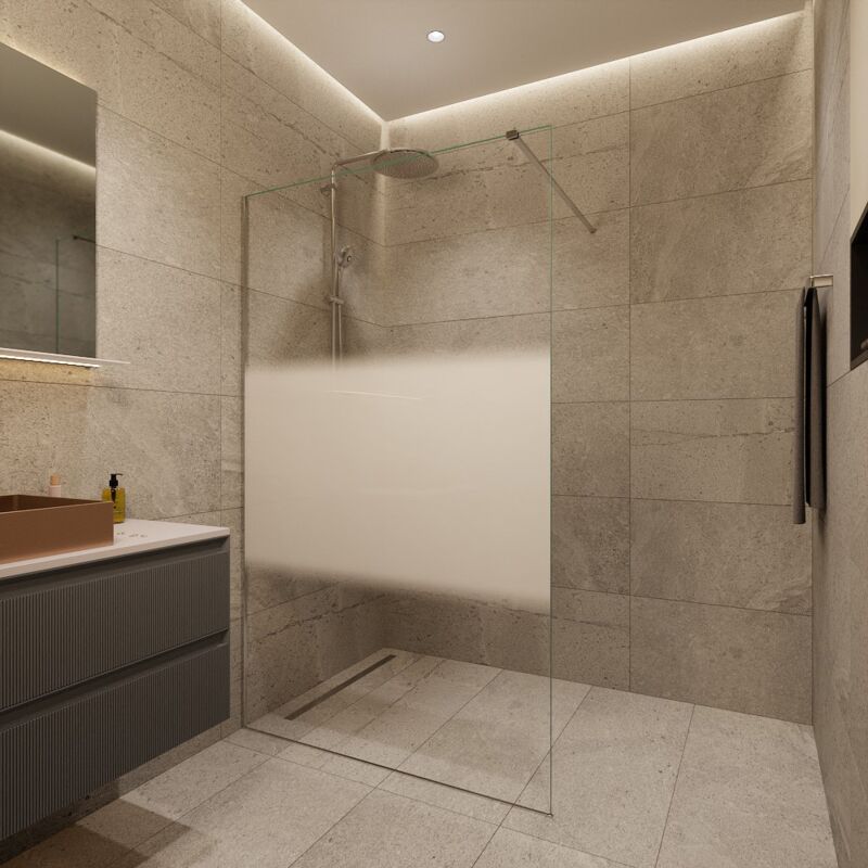 Walk-in 120x200cm, Verre semi poli Crystal Glass® 8 mm anticalcaire, avec bras et profilés chrome brillant (SATBWI120MPPR) - Swiss Aqua Technologies