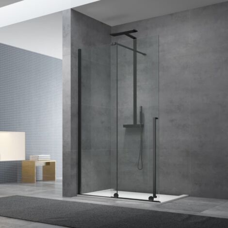 Swiss Aqua Technologies X-MOTION 110x200cm Glasschiebewand Crystal Glass® 8 mm Antikalk, mit Armen und Profilen Mattschwarz (SATBWIXM110C)