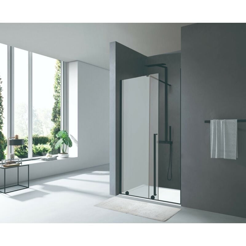 X-motion Porte de douche 200x140cm Coulissante, anticalcaire avec profilé noir mat (SATBWIXM140NIKAC) - Swiss Aqua Technologies