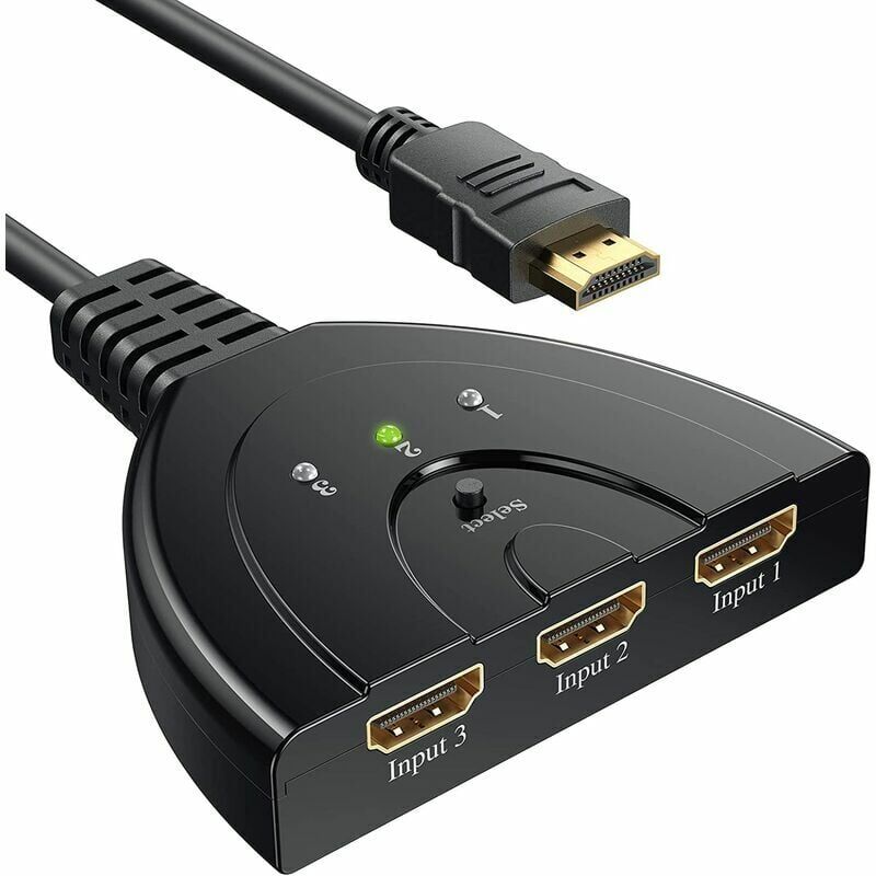 Tigrezy Switch 1080P, Switch HDMI 3 Ports Commutateur HDMI Sélecteur Splitter Manuel 3 Entrées à 1 Sortie HDMI Switcher Full HD1080p / 3D Pris en