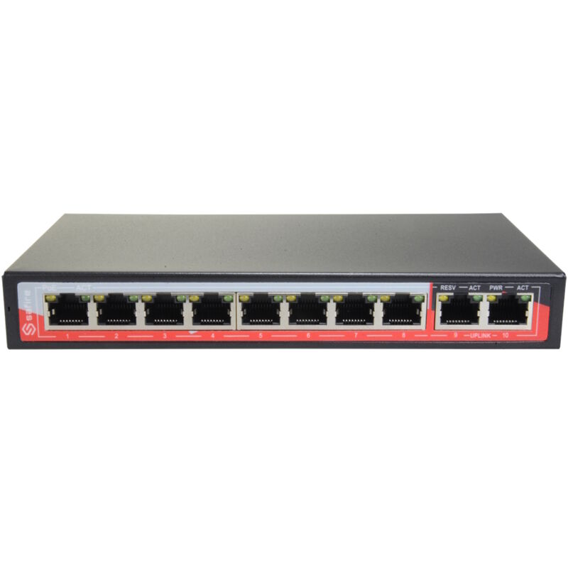 Safire - Switch PoE - 8 ports PoE + 2 Uplink RJ45 - Vitesse 10/100 Mbps - Fontions: Ai VLan/QOS/CCTV Extend/PoE - Standard IEEE802.3af (PoE) / at