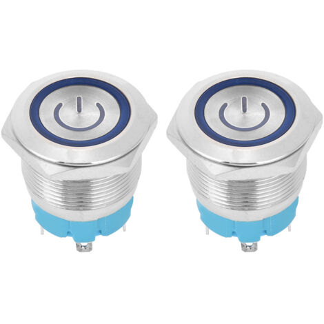 Switch à Bouton Lumineux Auto-Réinitialisation IP65 220V AC Plat 22mm Bleu Lot de 2
