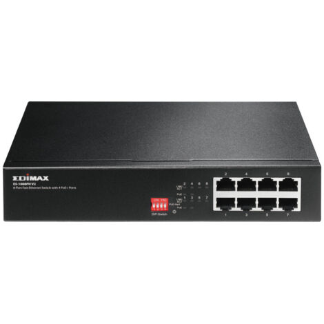 Switch di Rete Edimax a Lunga Portata da 8 con 4 Porte PoE+ e Commutatore a Dip Switch