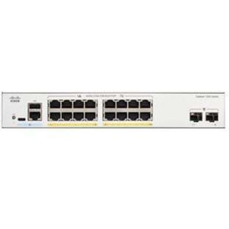 Switch di Rete Gestito Cisco Catalyst C1300-16FP-2G con 16 Porte Gigabit Ethernet PoE+ e 2 Porte SFP, Supporto L2/L3, Design Bianco, Ideale per Reti Aziendali