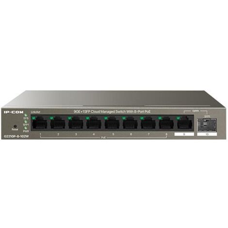 Switch di Rete Gigabit Ethernet IP con 8 Porte PoE, Modello G2210P-8-102W, Supporto Power over Ethernet, Colore Grigio