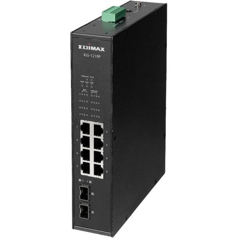 Switch di Rete Industriale Gigabit PoE+ a 10 Porte con 2 Porte SFP e Montaggio su Rail DIN - EDiMAX IGS-1210P
