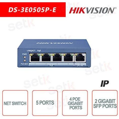 Switch di Rete Non Gestito Hikvision DS-3E0505P-E Gigabit Ethernet (10/100/1000) con Supporto Power over Ethernet (PoE)
