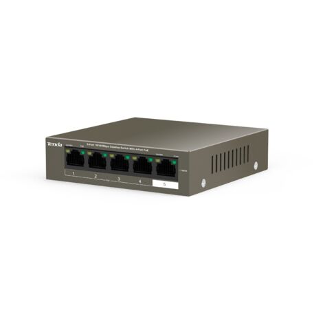 Switch di Rete Tenda TEF1105P-4-63W, 5 Porte con 4 Porte PoE, Velocit� 10/100 Mbps, Chassis in Metallo, Nero