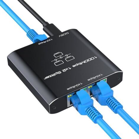 Switch Ethernet 1 À 2, Switch Rj45, 2 Ports 1000Mbps Gigabit Network Ethernet Répartiteur De Câble Cat5/6/7/8, Network Lan Switc
