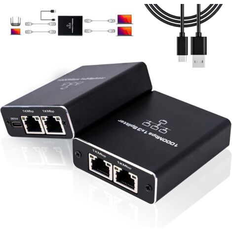 Switch Ethernet 3 Port, Switch RJ45 Splitter 1000 Mbps, Multiprise Ethernet RJ45 1 à 3 pour Ordinateur, Hub, Commutateur, Routeur, Décodeur, Télévision Numérique, etc.