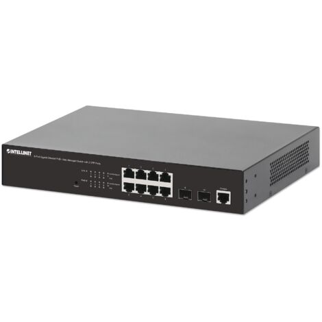 Switch Ethernet Gigabit INTELLINET a 8 porte PoE+ gestito via Web con 2 porte SFP, colore Nero