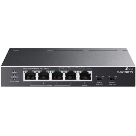 Switch Ethernet Gigabit TP-LINK TL-SG1005P-PD con 5 Porte PoE+ e PoE++ fino a 90 W, Plug & Play, modalit� di estensione, QoS, IGMP, recupero energia