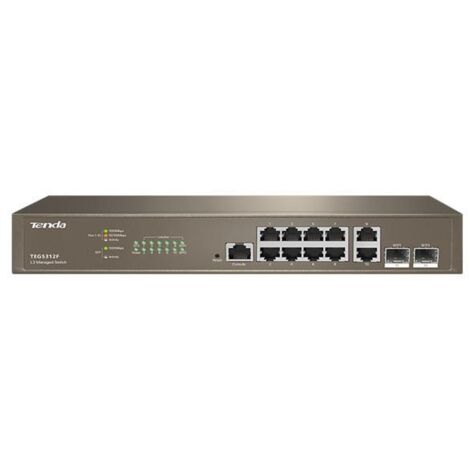 Switch Gestito Ethernet Gigabit Tenda TEG5312F con 10 Porte Gigabit Base-T, 2 Porte SFP, QoS, Protezioni Avanzate, Montaggio su Scrivania e Rack, Costruzione in Metallo