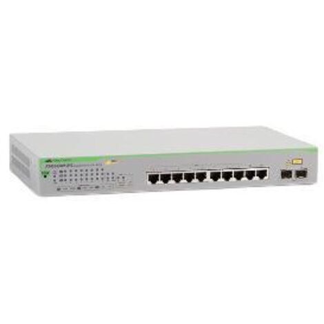 Switch Gestito Gigabit Ethernet 10/100/1000 con Supporto PoE, 8 Porte + 2 SFP, Alimentazione EU, Colore Verde/Grigio � Allied Telesis GS950/10PSV2-50