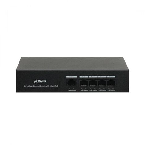 SWITCH POE 4 PORTE DAHUA RJ45 LAN ETHERNET + 1 UPLINK 10/100MBPS IP VIDEOSORVEGLIANZA