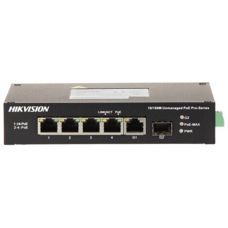 Switch PoE 4 ports non-manageable - Gigabit 10/1000 Mbps - Hikvision